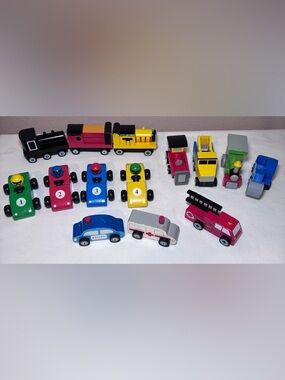 Assorted Wooden Toy Vehicles ~ Cars, Trucks Trains